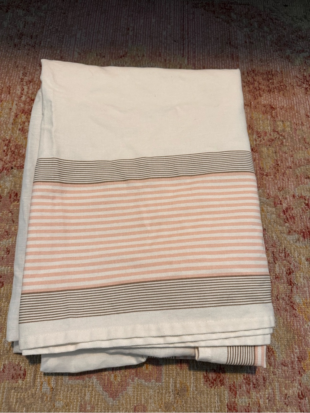 Serena & Lily baby crib skirt with Pink Striped Band and Brown Accents